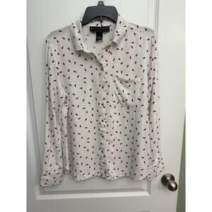 Polly & Esther Ladybug Print Button Front Blouse Size L